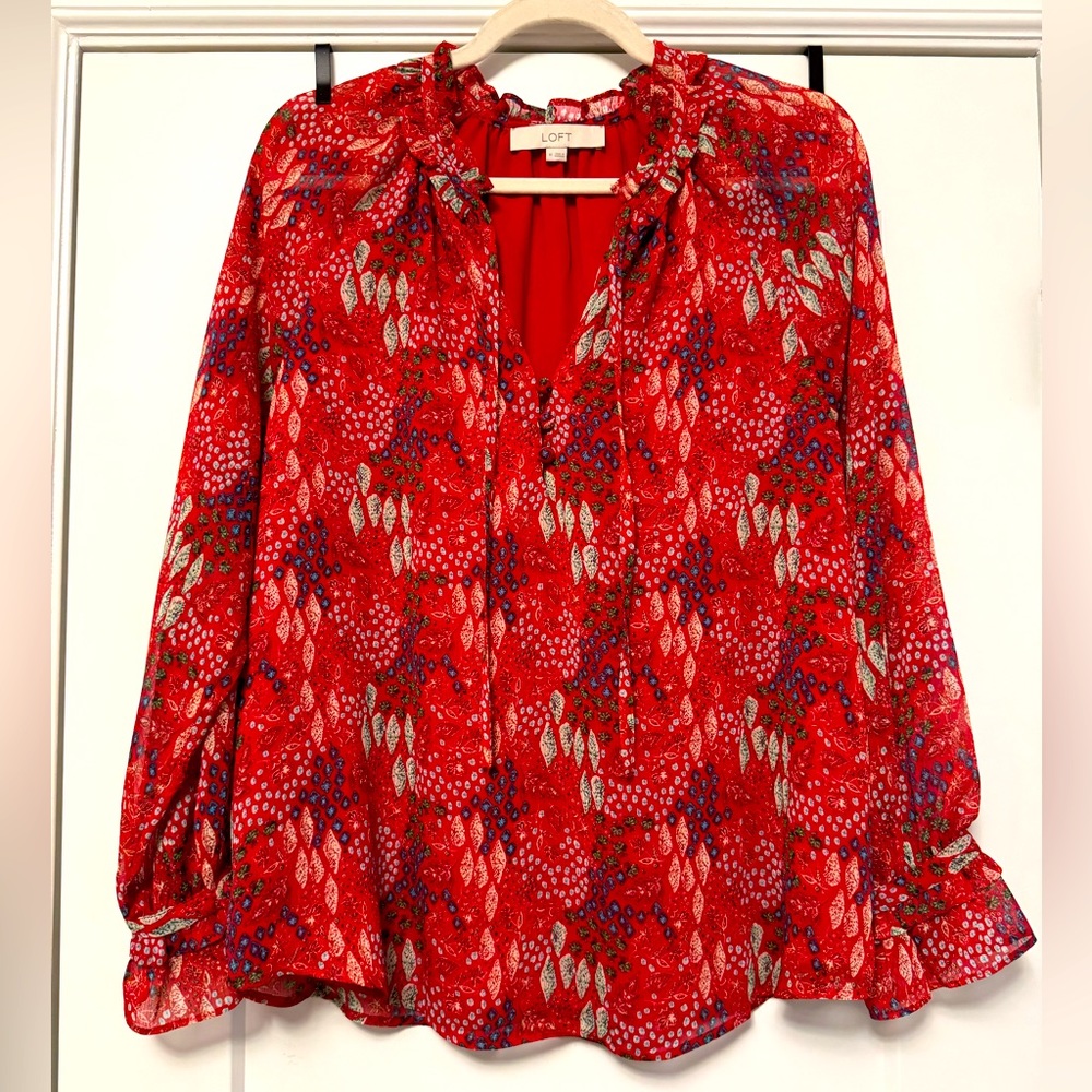 LOFT Red Floral Blouse